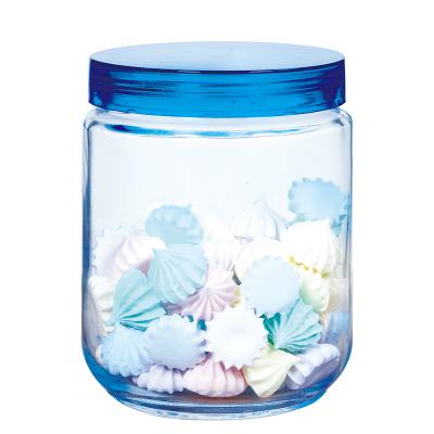 China 2021 Hot Sale Customized Viable Colorful Glass Candy Cookies Storage Jar Mason Jar Canister With Screw Lid for sale