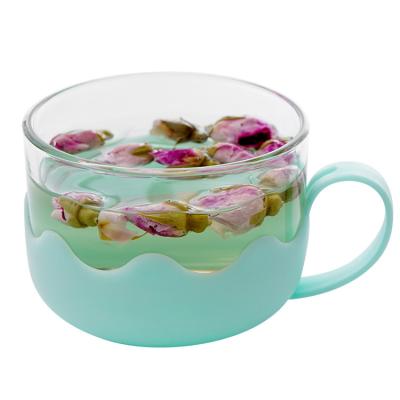 China Factory price viable clear glass plastic tea cup small with handle simple handmade cup for making flower tea for sale