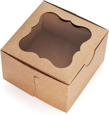 China Recyclable New Design Foldable Kraft Paper Cake Box With Clear Window For Bakery Packing Box for sale