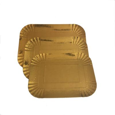 China food & Beverage Food Grade Gold Rectangle Packaging Paper Plate For Cake Bakery Packing Plate for sale