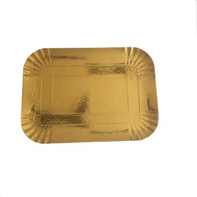 China Gold Round And Rectangle Paper Cake Plate Disposable Paper Cake Tray Paper Plate For Party for sale