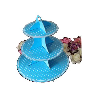 China Grease Resistant New Arrival Blue Cardboard 3 Tier Mini Cake Stand for sale