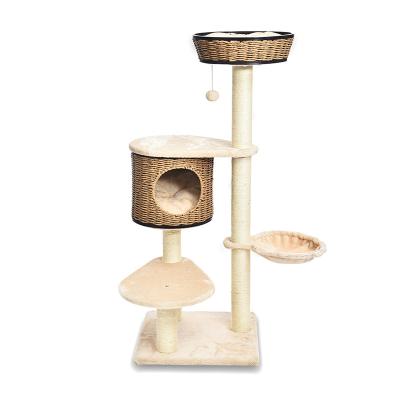 China Rattan Kitty Scratching Furniture Plush Covered Sisal Sustainable Artificial Post Cat Tree for sale