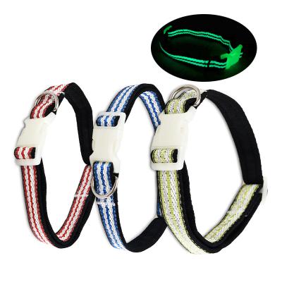 China Dog Collar Reflective Luminous Nylon Reflective Night Dog Safe Dog Collar for sale