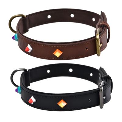 China New Sustainable Luxury Leather Pet Collar Adjustable Dog Collar With Rivet for sale