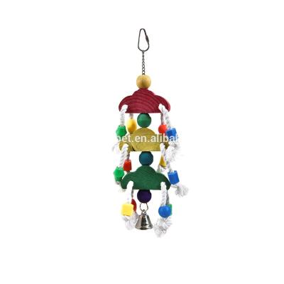 China Viable Bird Colorful Macaw Pet Parrot Chewing Toy Bells Wood Blocks Swing Hanging Toys for sale