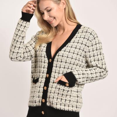 China Anti-wrinkle winter designer womens deep neck buttoned cardigan v cardigan custom knitted sweater women for sale