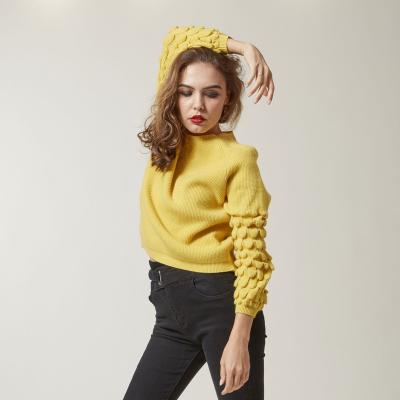 China Anti-wrinkle designs solid feather sleeve fabric custom korean women loose knit sweater for sale