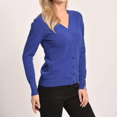 China Anti-wrinkle 2021 Autumn Winter Long Sleeve Sweater Women Button V-Neck Blue Knit Cardigan for sale