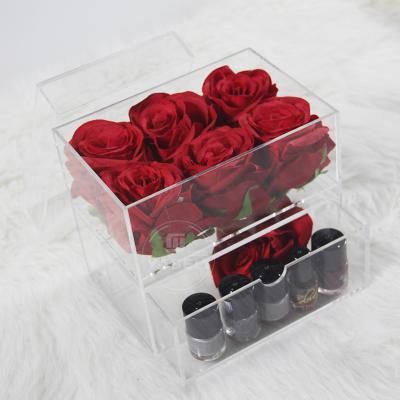 China Bend and bond hot sale high quality custom design clear transparent acrylic flower box with drawer for sale