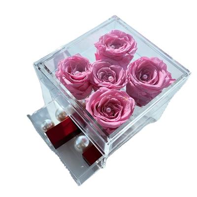 China Custom high quality bend and bond hot sale clear square acrylic 5 rose flower box for sale