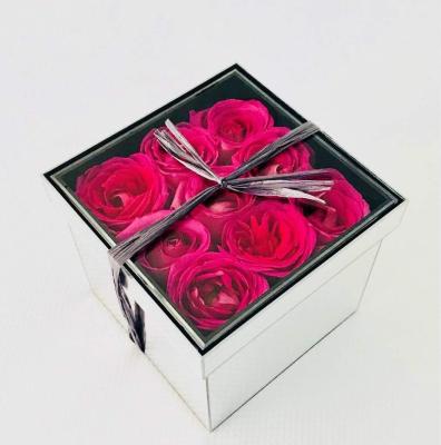 China Customized Bond Wholesale Bend And High Quality 9 Roses Mirror Acrylic Flower Box for sale