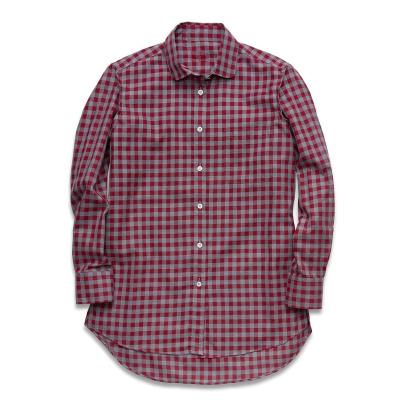 China New Design Anti-Pilling Cotton Ladies Berry And Gray Gingham Checked Blouses Shirts for sale