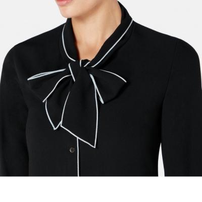 China Custom Tie Ladies Anti-Pilling Shirt Womens Elegant Black Long Sleeve Formal Blouse for sale