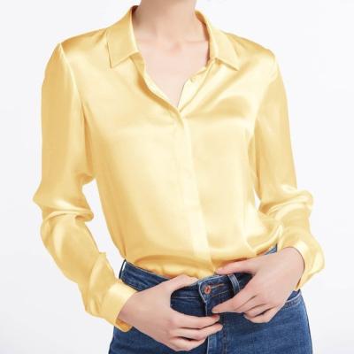 China Custom Made Anti-pilling Women's Shirt Ladies Gold Color Silk Blouse Factory Manufacturer for sale