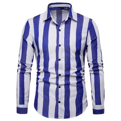 China Custom anti-pilling bespoke big blue and white striped shirt for men for sale