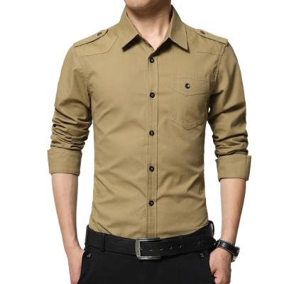 China MTM Anti-pilling Shirt Manufacturer Men's Long Sleeve Khaki Cotton Dress Shirt for sale