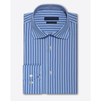 China Custom Made Collar Sleeve Stitch Anti-Pilling Cotton Blue Striped Dress Shirt Long for sale