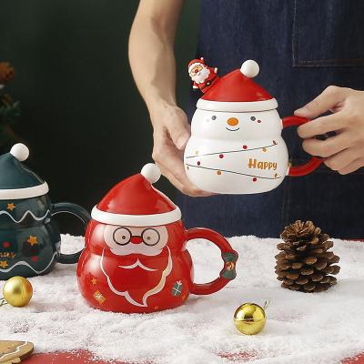 China Coffee Mug New Year Kids Gift Cartoon Mug Christmas Cute Nordic Cute Ceramic Mug With Lid for sale