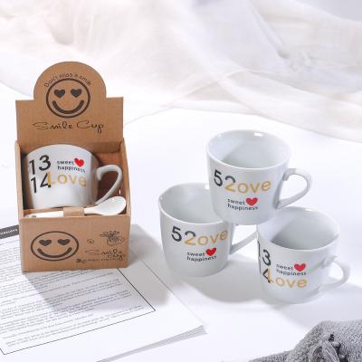 China Cheap Wholesale Viable Custom Logo Creative Ceramic Mug Coffee Mug Printed Cute Cartoon Expression Cup With Spoon Small Gift Cup for sale