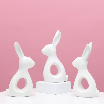 China White Ceramic Crafts Easter Bunny Art Tabletop Decoration Ceramic Rabbits of Europe Nordic Decor Hare Figurines for sale