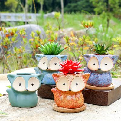 China Modern Housewarming Gift Set Beautiful Custom Colorful Cute Fox Cacti Ceramic Succulent Pots for sale