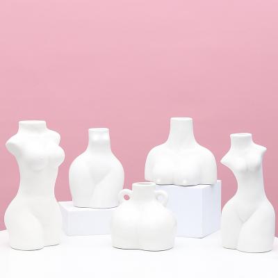 China Modern Custom Design Feminine Woman Body Shape Home Decor Stoneware Flower Decoration Ceramic Vase for sale