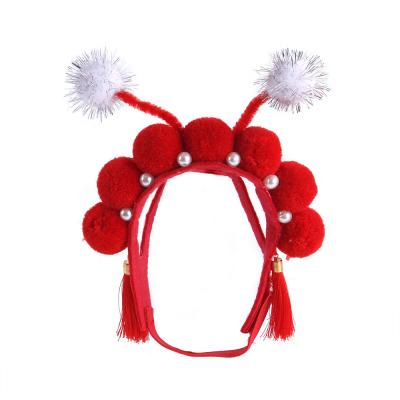 China New Chinese Style Pet Peking Opera Hat Viable Flowing Headdress Red Cat Headgear for sale