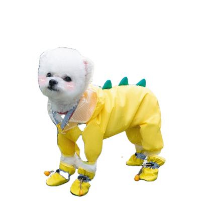 China Small reflective brand viable waterproof dinosaur fabric tuff polyester coat pet quadruped raincoat for sale