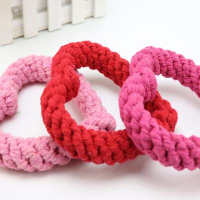 China Viable Wholesale Handheld Toys Cotton Multicolor Heart Shaped Pet Toys Rope Knot Toys for sale