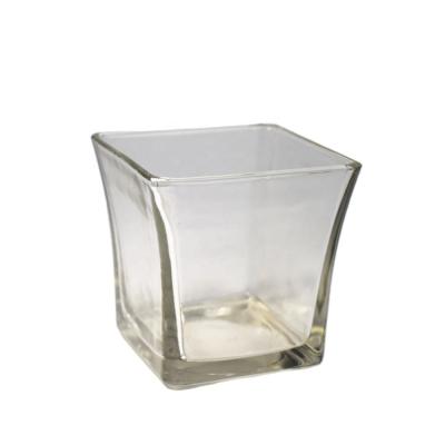 China Gift & Craft Clear Glass Candle Holder Square Shaped For Decoration Candle Jar for sale