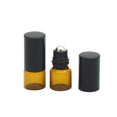 China Hot Sale 1ml 2ml 3ml 5ml 10ml Personal Care Glass Roll On Perfume Bottles With Steel Roller And Black Cap for sale