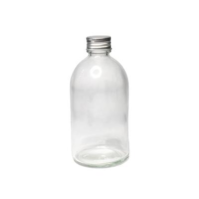 China Boston Round Empty Beverage 350ml Small Mouth Clear Drink Juice Glass Bottle for sale