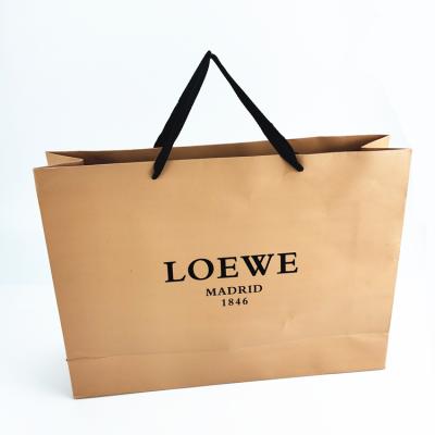 China Luxury Gift Recyclable Custom Black Foiled Brown Paper Shopping Shopping Bags For Clothing for sale