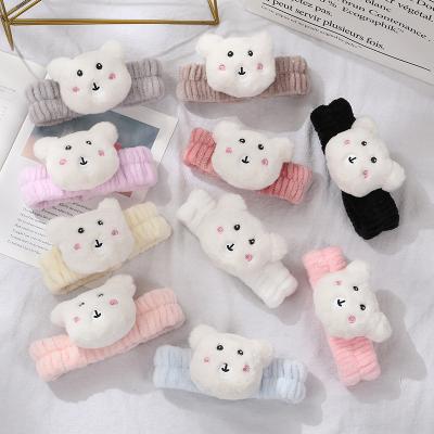 China Spa Environmentally Friendly Soft Baby Bear Turban Garbage Elastic Head Band Makeup Face Stretch Towel Wash Headband Cute for sale