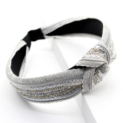 China Environmental Friendly JOJO Silver Hairdband Knot Head Band Zipper Headband Rhinestone Rhinestone Hair Accessories for sale