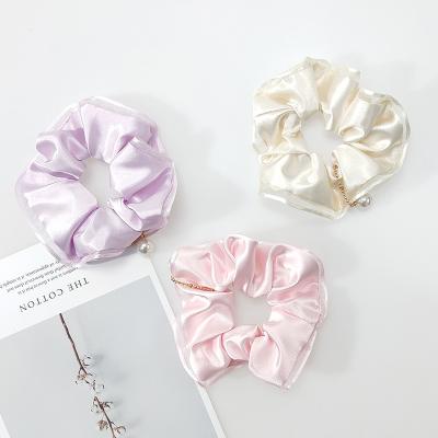 China JOJO Korean Fashion Pure Color Ponytail Holder Ladies Scrunchies Pearl Environmental Friendly Elastic Ties For Women for sale