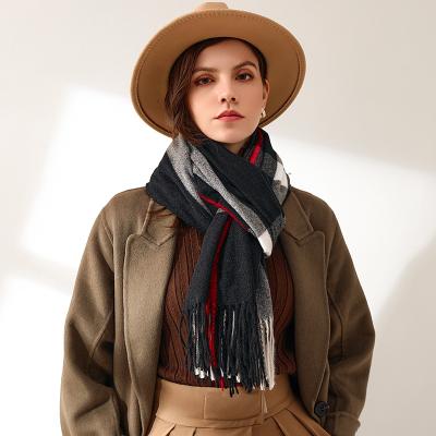 China Grid Fashion Tassels Muffler Environmentally Friendly Cast Wool Spinning Warm Head Necker Unisex Scarf For Women for sale