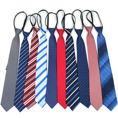 China Wholesale Custom Environmental Friendly Logo Zipper Easy Necktie Polyester Silk Tie Stripe Business Handkerchief Cufflinks For Men for sale