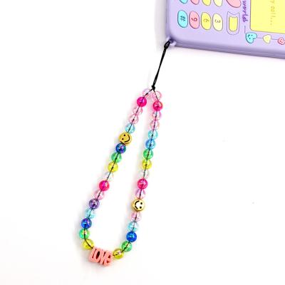 China 2021 New Custom Love Letter Handmade Plastic Colorful Ball Chain Environmental Friendly Wrist Phone Case Moving Straps for sale