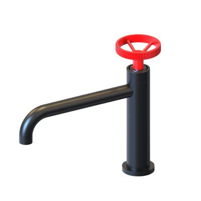 China Bathroom Modern Black Vaguel Industrial Solid Brass Deck Mounted Slim Basin Mixer Tap for sale