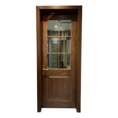 China Home Decor Luxury Black Walnut Deep Cut Paint Semi-Solid Glass Veneer Wood Door For Bathroom for sale