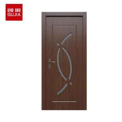 China Decoration Chinese PVC MDF Tempered Glass Door Interior Bathroom Wooden Door for sale