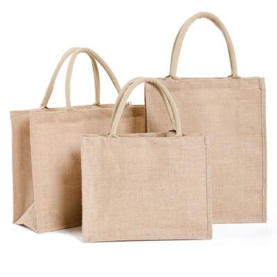 China Wholesale Custom Logo Jute Reusable Reused Handled Bag, 100% Eco Friendly Jute Grocery Shopping Bags, Fashion Tote Hemp Bags for sale