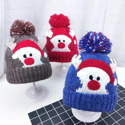 China Imitate Christmas Animal Cute Deer Add Plush Baby Hats Wholesale Baby Knit Hats for sale