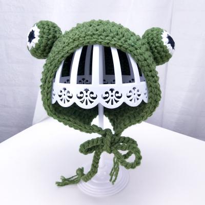 China Imitate Animal Cute Frog Crochet Baby Hats With Eyes Wholesale For Newborn Baby Kids Hats for sale