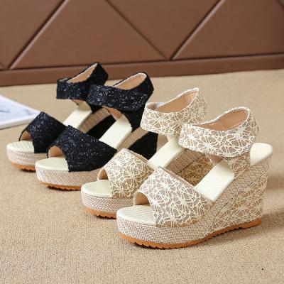 China Other Custom Design Fashion Roman Open Toe Thick Heel Sexy Women Summer Print Platform Wedges Sandal For Ladies Flats Shoes for sale