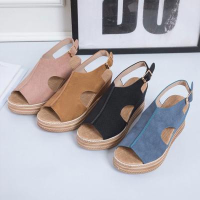 China Other 2022 Summer Slip On PU Wedges Casual Shoes Fashion Women Girl Sandals Shoes Heel Sandals For for sale