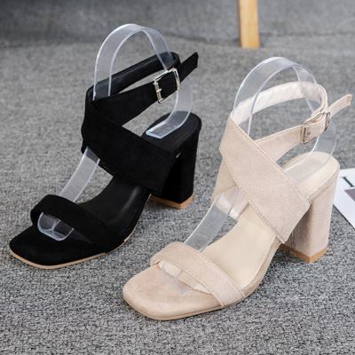 China Cushioning Hot Sale Women Fashion Sandals Square Toe Open Toe Chunky Block Heels Back Straps 2022 Part Popular for sale