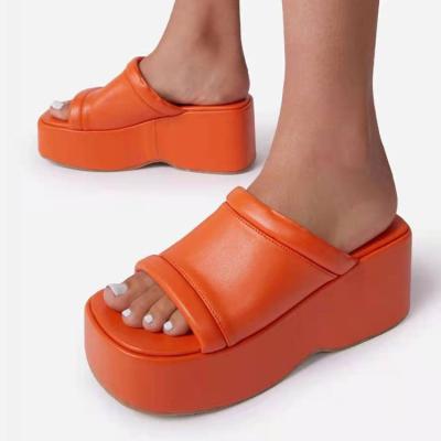 China Cushioning New Design 2022 Summer Slippers Fail Jelly Women Platform Heels Sandals for sale